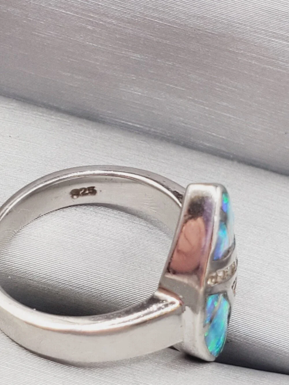925 Sterling Silver Blue-Green Opal Marquise Ring